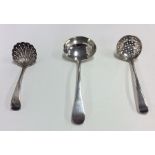 A group of three silver ladles. Various dates and