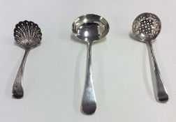 A group of three silver ladles. Various dates and