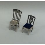 Two silver doll's house kitchen chairs. Approx. 14