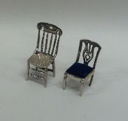 Two silver doll's house kitchen chairs. Approx. 14