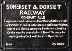 A cast iron Somerset and Dorset Railway sign. Est.