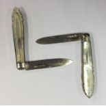 Two large silver and MOP fruit knives. Approx. 52