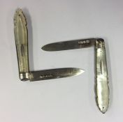 Two large silver and MOP fruit knives. Approx. 52