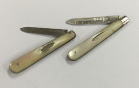 Two silver and MOP fruit knives with inlaid decora