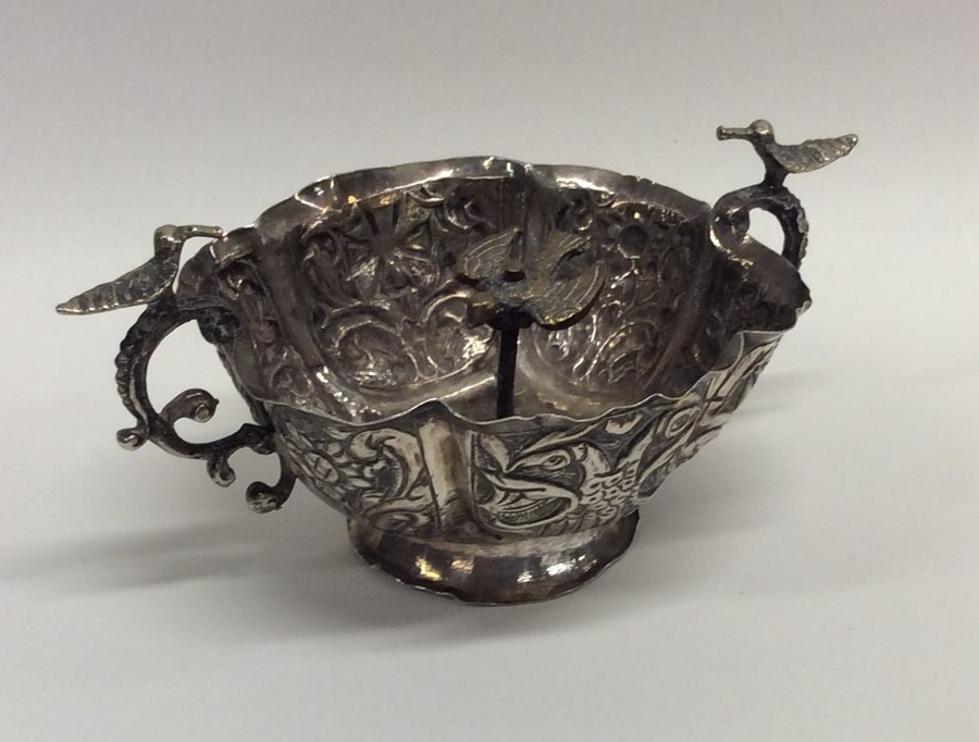 An unusual Maltese silver bowl with bird decoratio