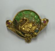 An attractive French plique-à-jour brooch decorate