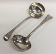 A pair of silver OE pattern sauce ladles. London.