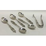 A group of five Edwardian silver coffee spoons tog