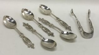 A group of five Edwardian silver coffee spoons tog