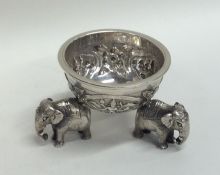 A heavy Indian silver salt decorated with elephant