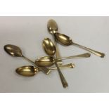 A set of six Georgian silver gilt teaspoons. Londo