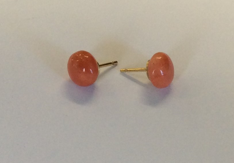 A pair of coral and gold mounted ear studs. Approx - Image 2 of 2