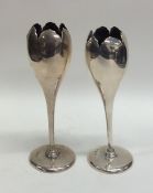 A pair of tulip shaped silver spill vases. Sheffie