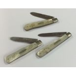 A group of three silver and MOP fruit knives. Vari