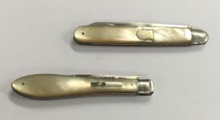 A folding silver and MOP pen knife together with o