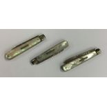 A group of three silver and MOP fruit knives. Appr