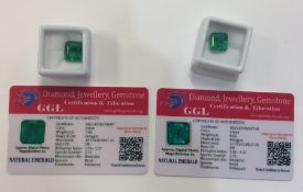 Two unmounted natural emeralds complete with certi