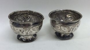 A pair of Norwegian silver miniature bowls on pede