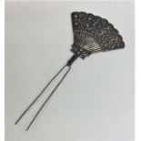 A Chinese hair slide in the form of a fan with flo
