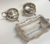An Edwardian two piece silver cruet together with