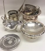A pair of silver plated chamber sticks, sauce boat