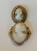 An oval shell cameo of a lady in scroll decorated
