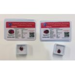 Two unmounted natural rubies complete with certifi