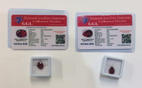 Two unmounted natural rubies complete with certifi