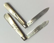 Two large silver and MOP fruit knives. Approx. 56