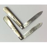 Two large silver and MOP fruit knives. Approx. 56