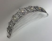 A stylish silver and paste tiara with pierced deco