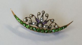 SUFFRAGETTE: An Edwardian crescent brooch decorate