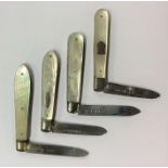 A group of four silver and MOP fruit knives. Vario