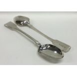 A pair of heavy Victorian silver basting spoons. L