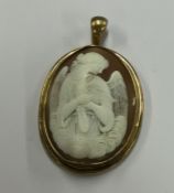 An attractive oval shell cameo of a winged lady wi