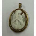 An attractive oval shell cameo of a winged lady wi