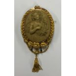 A massive oval lava cameo of a lady with pearl mou