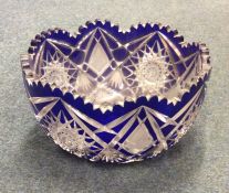 A massive hobnail cut blue glass fruit bowl. Est.