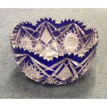 A massive hobnail cut blue glass fruit bowl. Est.