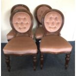 A set of four pink Victorian button back chairs. E