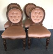 A set of four pink Victorian button back chairs. E