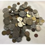 A box containing nickel, copper and other coins. E