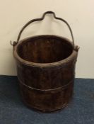 A good Antique hardwood and cast iron peat bucket