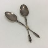 A pair of large silver apostle top spoons. London.