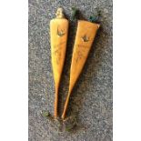 A pair of treen mounted fans in travelling case in