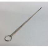 A large Georgian silver meat skewer of tapering fo