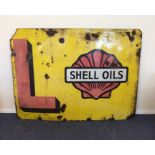 A massive yellow 'Shell Oils' enamel sign. Approx.