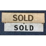 A double sided enamel 'Sold' sign together with on