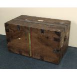 An old plate chest with hinged top and lead fitted
