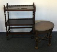 An oak two tier trolley together with an occasiona